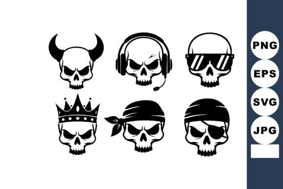 Download Six Skull Icons with Various Headgear in - Premium Bundle